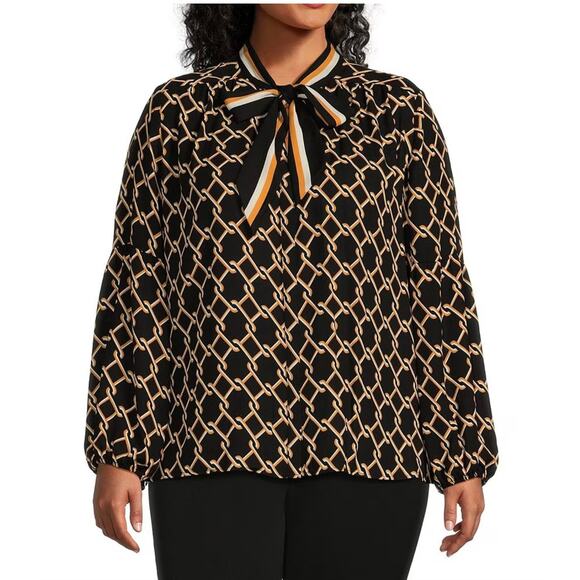 Investments Tops - Investments Women's Chain Cheo Bow Blouse 1X